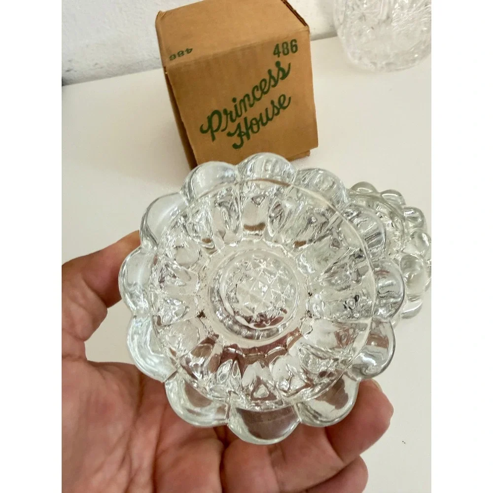 Princess House 486 Crystal Candle Holders Pair Clear Scalloped Glass Vintage Box